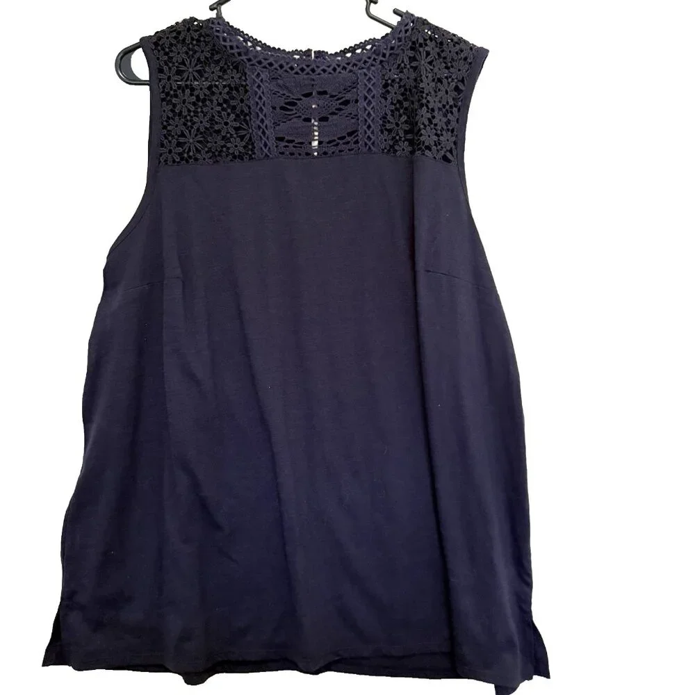 Lane Bryant Crochet Yoke Swing Tank Top 22/24 Cotton Whimsigoth Witchy Boho Goth